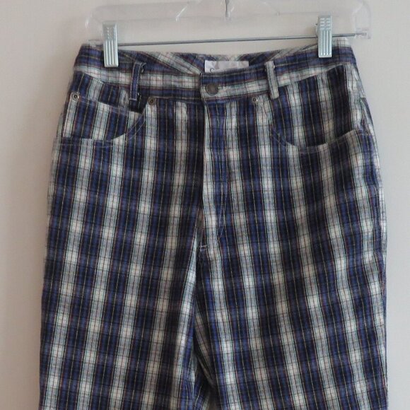 VINTAGE CALVIN KLEIN Y2K Tartan Plaid High Rise Straight Cotton Pants Jeans - Picture 2 of 15